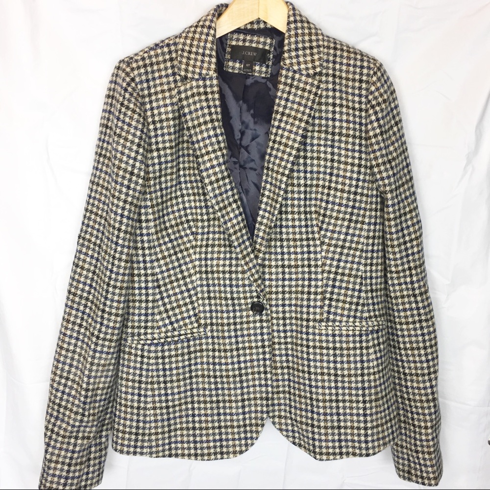 J Crew plaid blazer 12 tall navy elbow patches